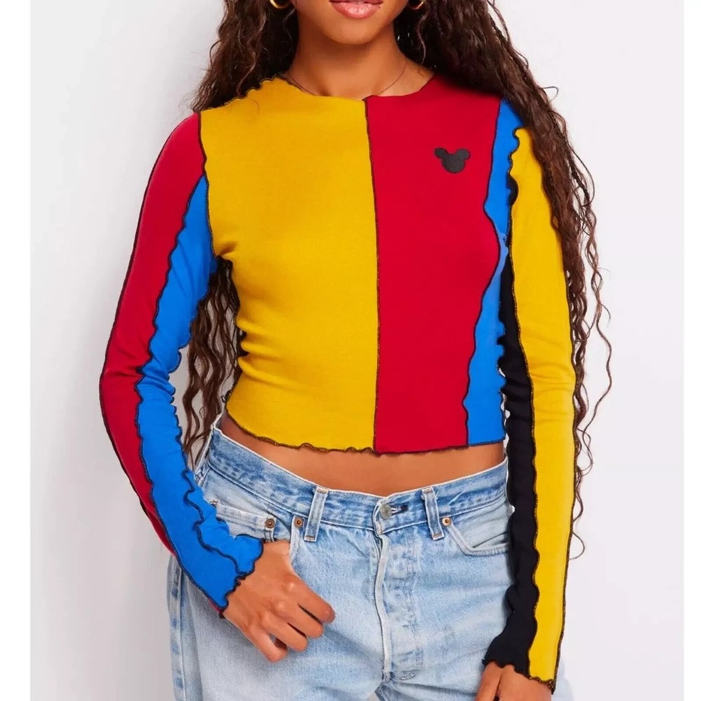 Samii Ryan Disney Mickey Mouse Colorblock Long Sleeve Top Sz Small Park Rare HTF - Picture 2 of 9